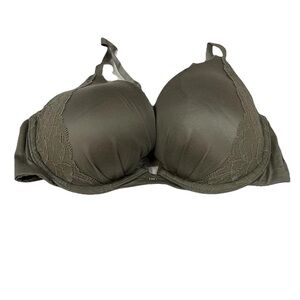 Fabulous By Victorias Secret 32D Plunge Bra Padded Green Floral Lace #3792